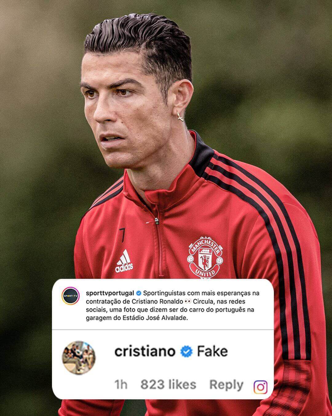 کریستیانو رونالدو به شایعه بازگشتش به اسپورتینگ لیسبون، تیم زادگاهش واکنش نشان داده و آن را با فیک نیوز خواندنش، تکذیب کرد.